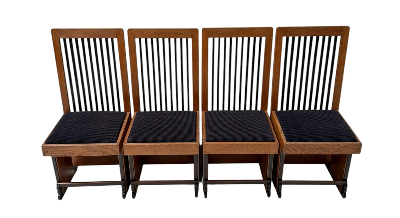Four Art Deco Modernist High Back Dining Chairs by Architect Caspers, 1920s